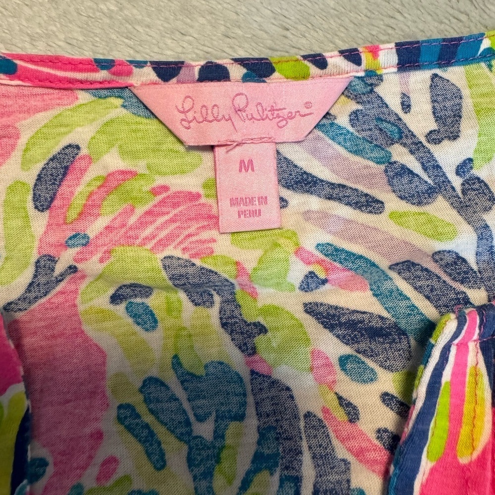 Lilly Pulitzer Top Women's Pink Blue Green Braylen Roll Tab Sleeve - Picture 6 of 11